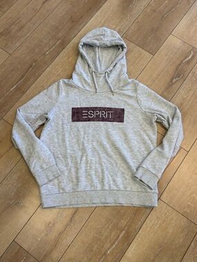 Esprit Organic Cotton Blend Logo Hoodie - Heather Grey - Women’s Medium